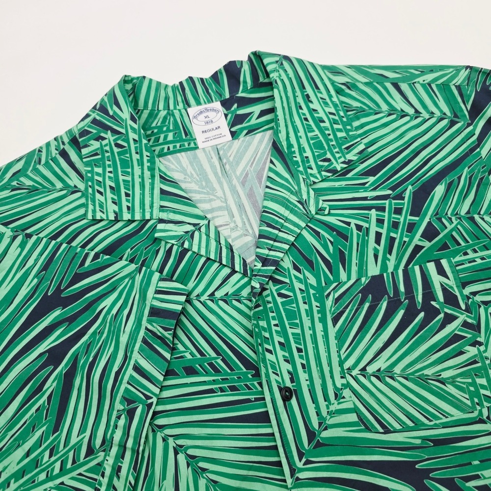 Brooks Brothers 1818 Mens XL Regular Green Palm Leaf Cotton Camp Shirt XL